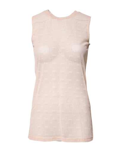 Dolce &amp; Gabbana beige nylon logo monogram mouwloos tanktopje