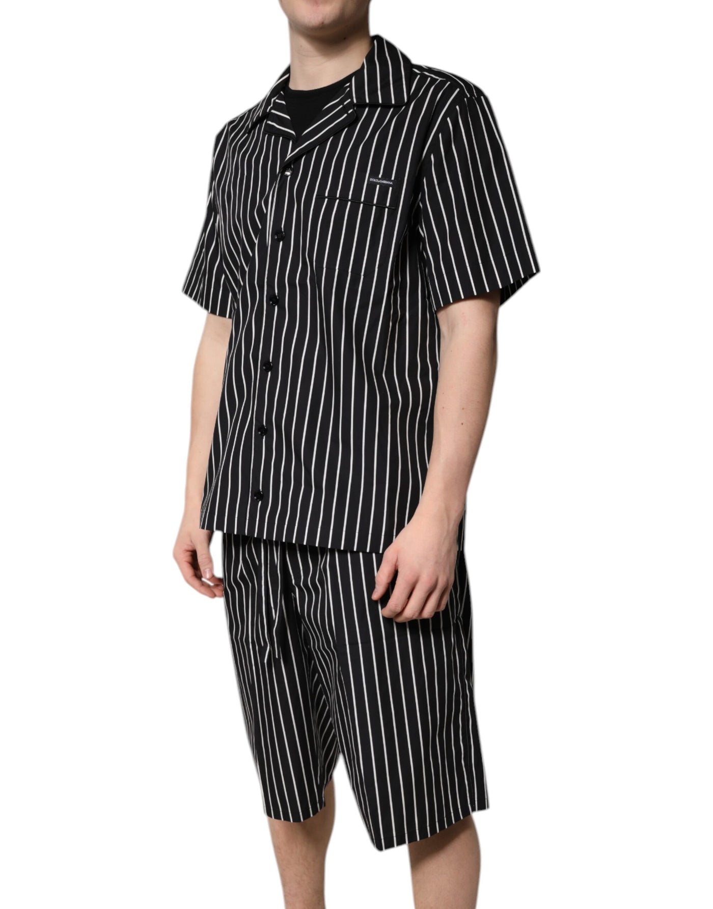 Dolce &amp; Gabbana Zwart Wit Gestreepte Katoenen Heren Pyjamaset Nachtkleding