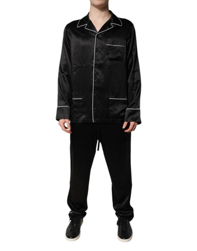 Ensemble pyjama chemise et pantalon en soie noire Dolce &amp; Gabbana