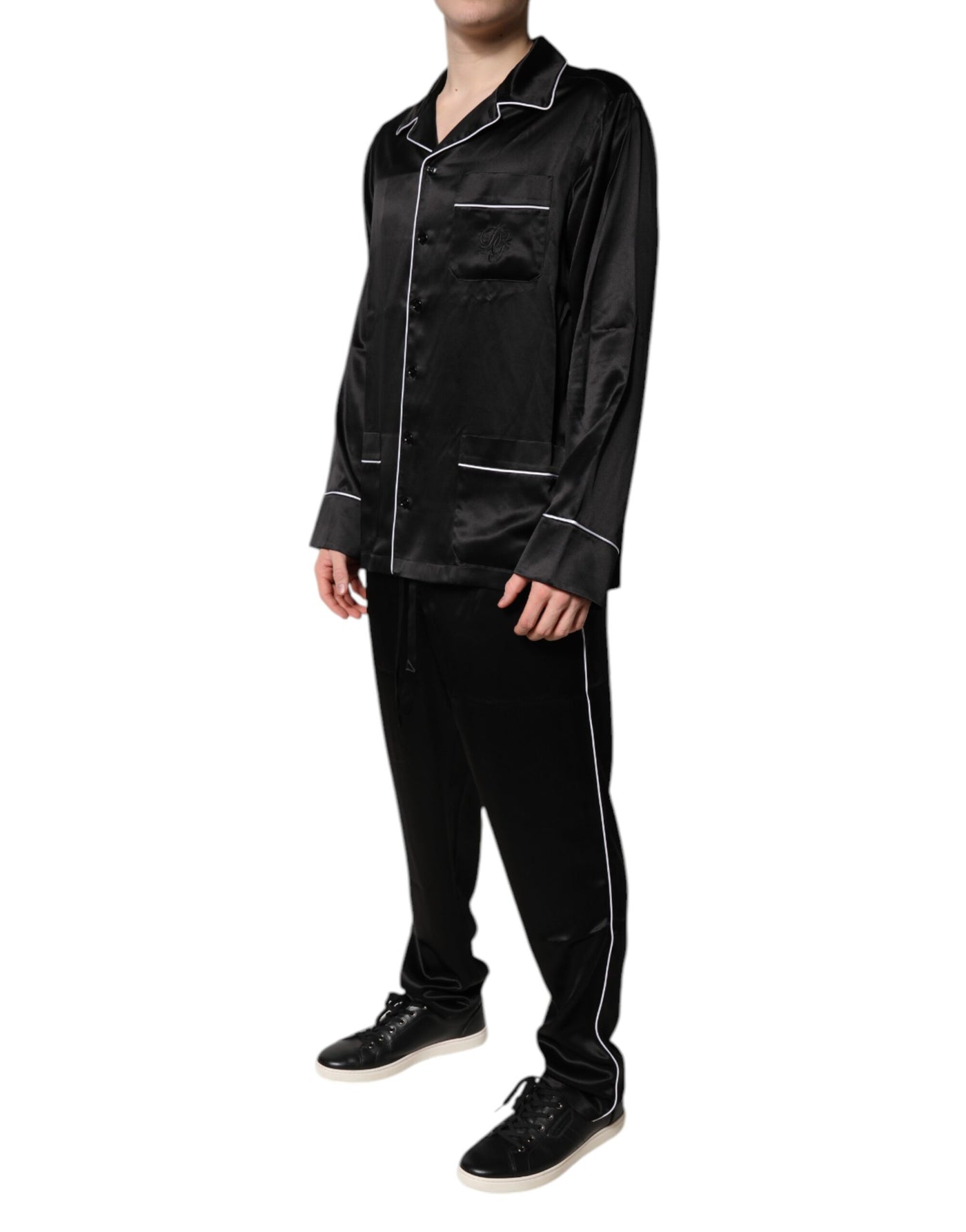 Ensemble pyjama chemise et pantalon en soie noire Dolce &amp; Gabbana