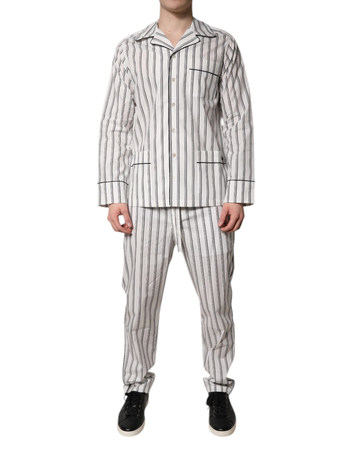 Dolce &amp; Gabbana Witte Zwarte Strepen Katoenen Heren Pyjamaset Nachtkleding