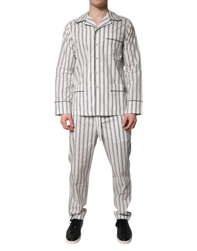 Dolce &amp; Gabbana Witte Zwarte Strepen Katoenen Heren Pyjamaset Nachtkleding