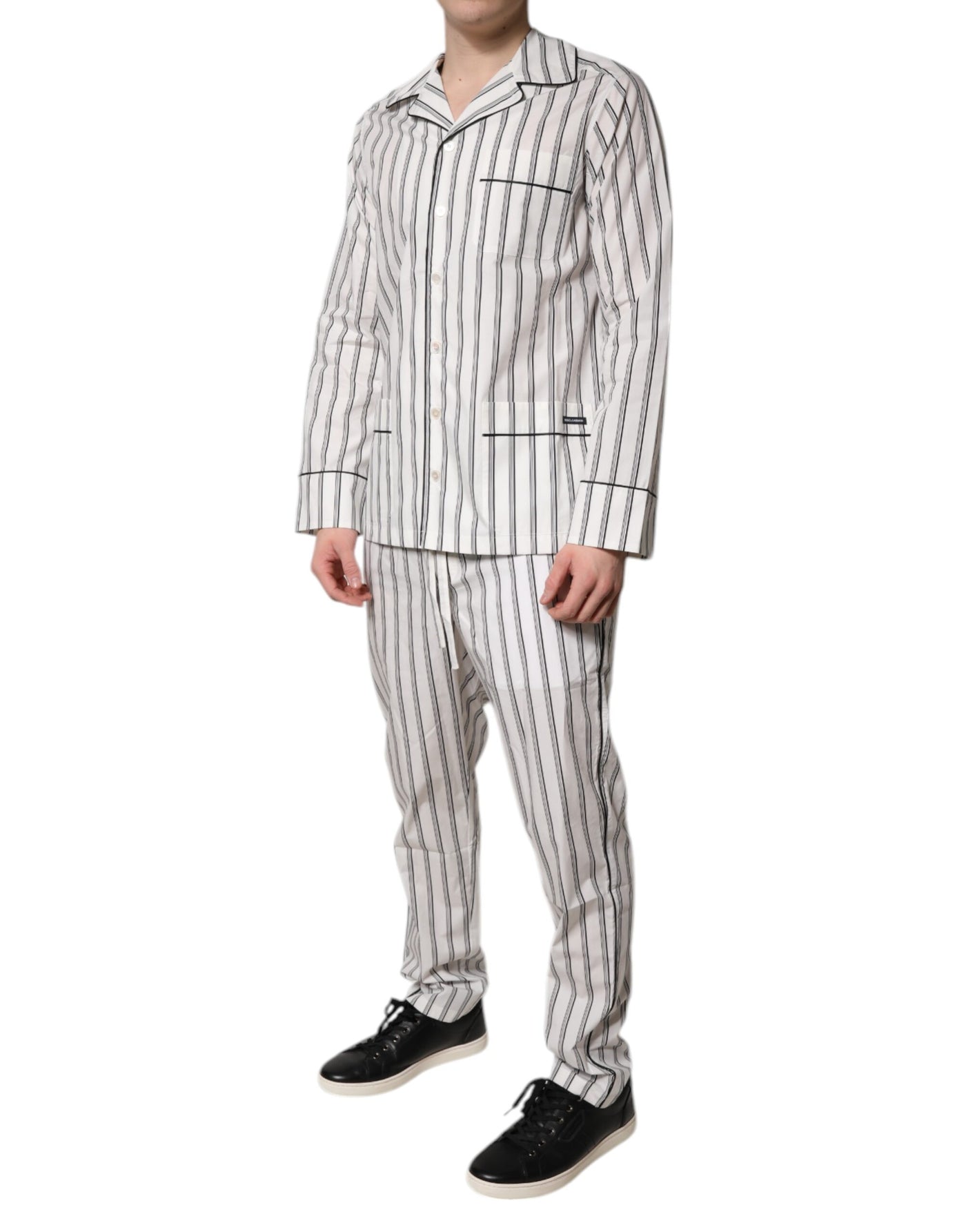 Dolce &amp; Gabbana Witte Zwarte Strepen Katoenen Heren Pyjamaset Nachtkleding