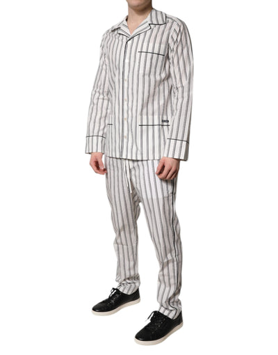 Dolce &amp; Gabbana Witte Zwarte Strepen Katoenen Heren Pyjamaset Nachtkleding