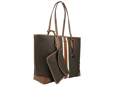 Sac fourre-tout de voyage Michael Kors Eva à grandes rayures et pochette marron