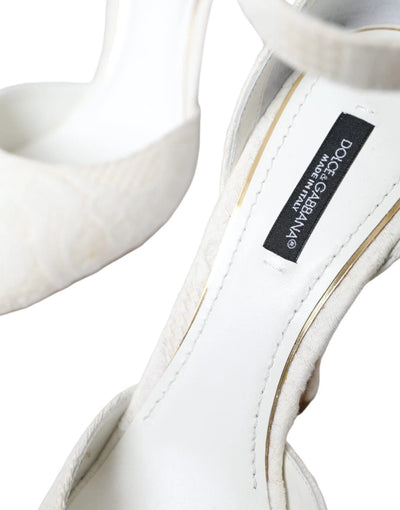 Dolce & Gabbana White Floral Jacquard Mary Janes Heels Pumps Shoes