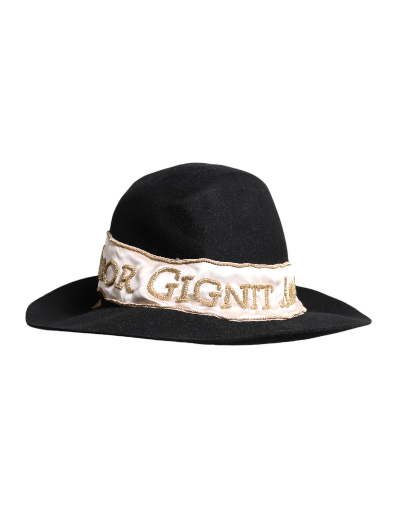 Chapeau à large bord avec logo noir brodé de sequins Dolce &amp; Gabbana