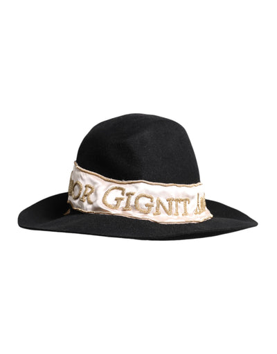 Chapeau à large bord avec logo noir brodé de sequins Dolce &amp; Gabbana