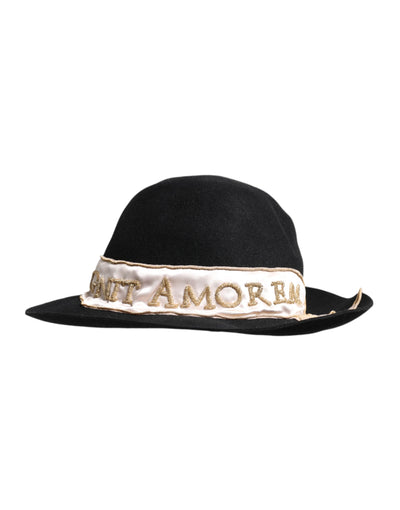 Chapeau à large bord avec logo noir brodé de sequins Dolce &amp; Gabbana