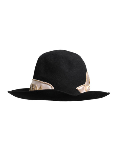Chapeau à large bord avec logo noir brodé de sequins Dolce &amp; Gabbana