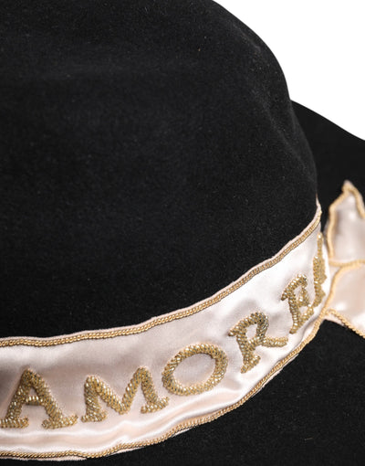Chapeau à large bord avec logo noir brodé de sequins Dolce &amp; Gabbana
