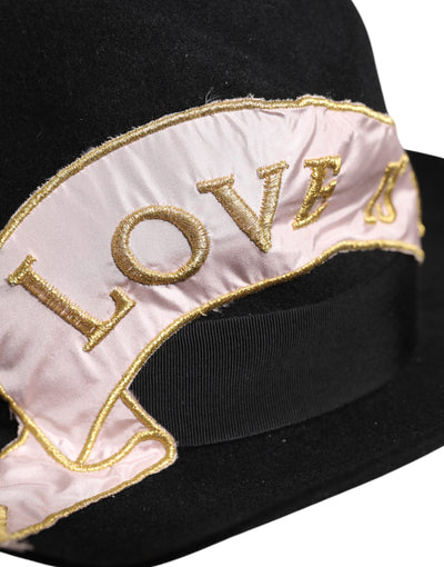 Chapeau à large bord pour femme Dolce &amp; Gabbana avec logo noir brodé