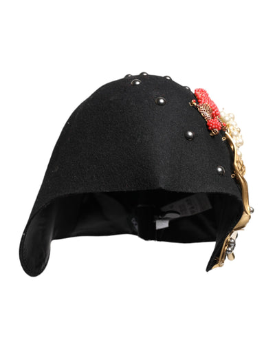 Chapeau cloche Dolce &amp; Gabbana en laine noire à ornements multicolores