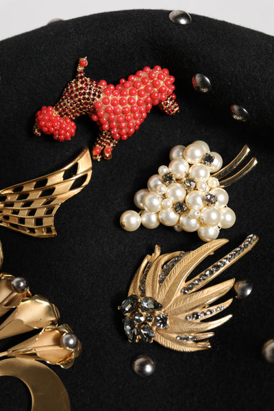 Chapeau cloche Dolce &amp; Gabbana en laine noire à ornements multicolores