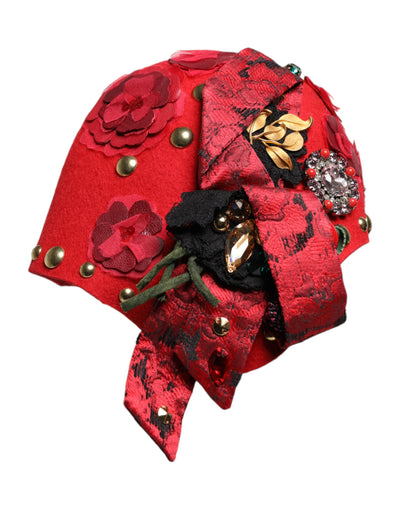 Dolce &amp; Gabbana Broche en cristal rouge et or avec roses Chapeau orné