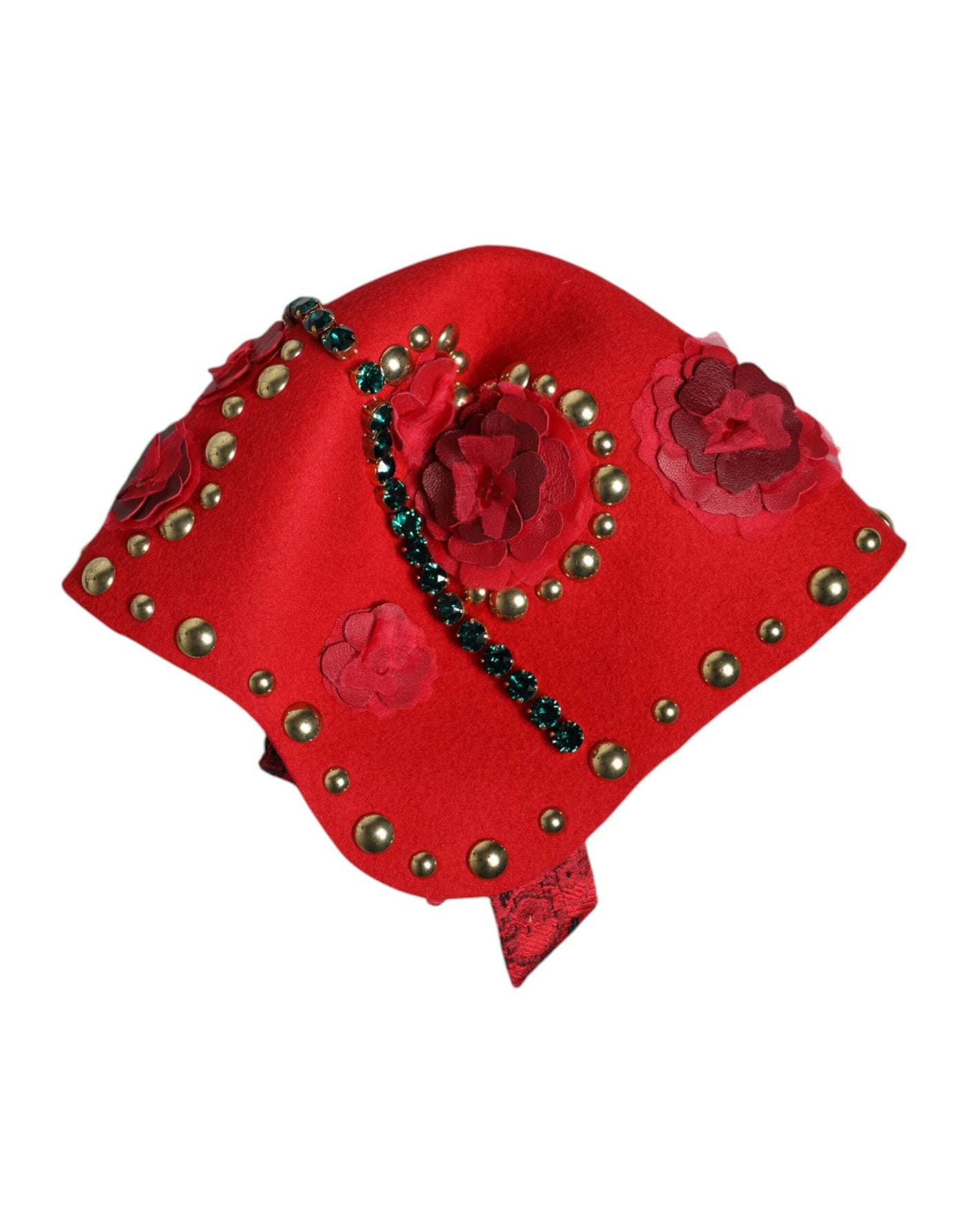 Dolce &amp; Gabbana Broche en cristal rouge et or avec roses Chapeau orné