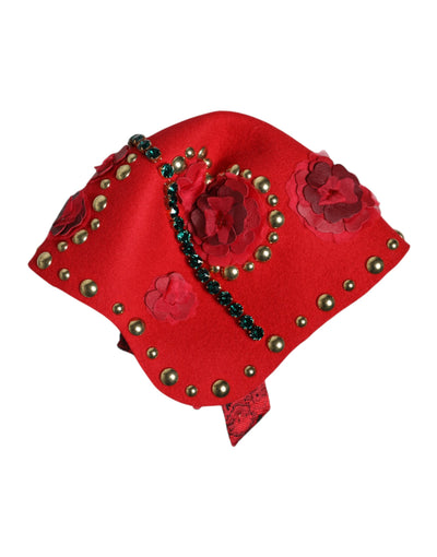 Dolce &amp; Gabbana Broche en cristal rouge et or avec roses Chapeau orné