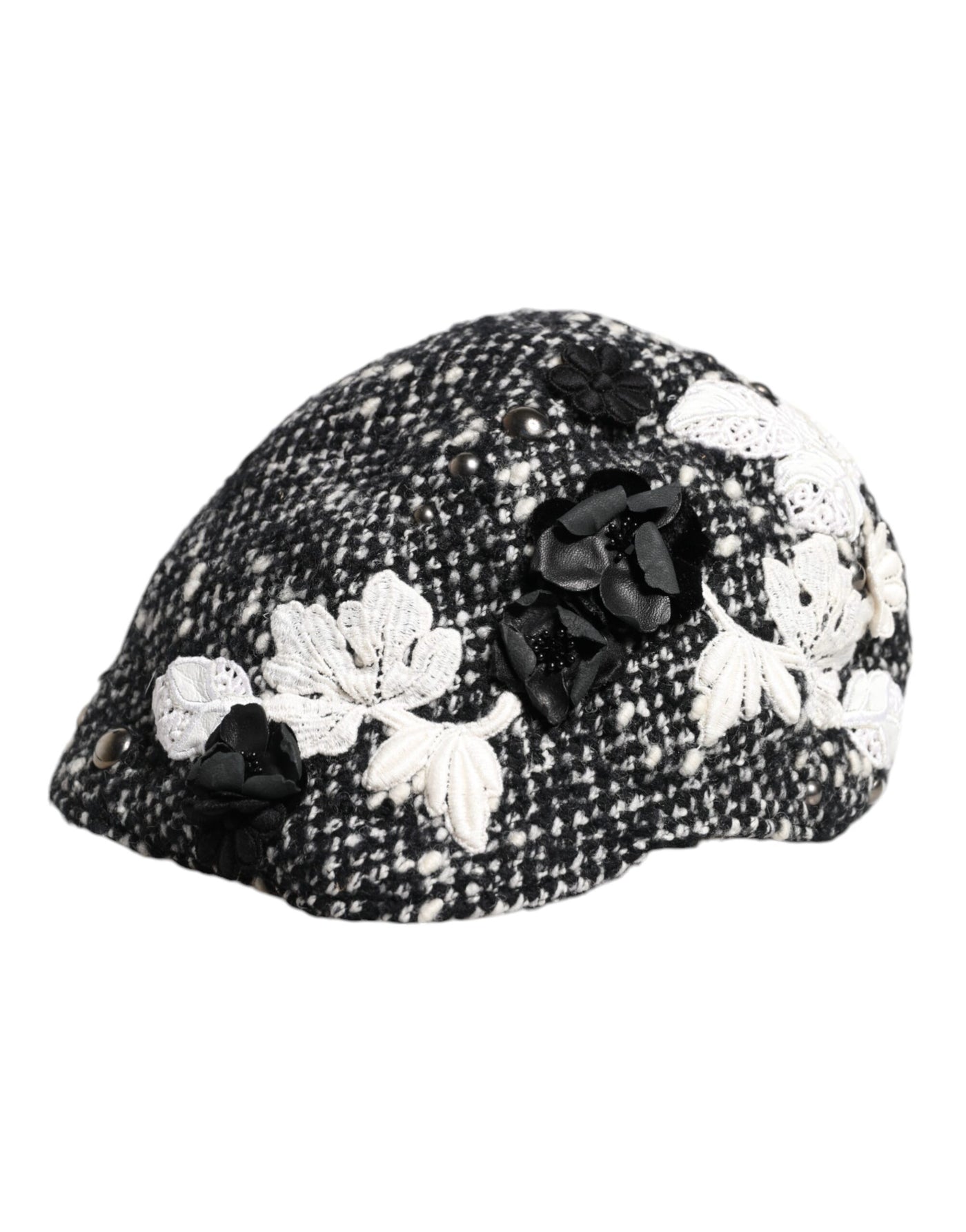 Chapeau cloche Dolce &amp; Gabbana en laine noire à fleurs blanches