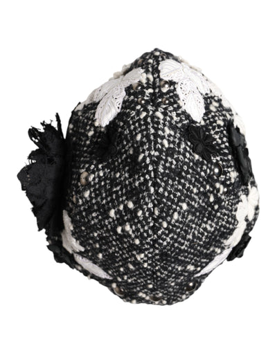 Chapeau cloche Dolce &amp; Gabbana en laine noire à fleurs blanches