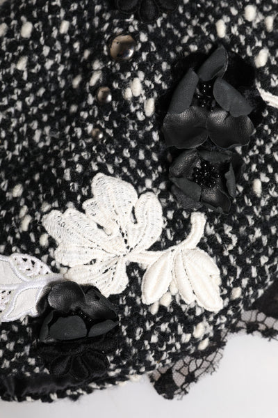 Chapeau cloche Dolce &amp; Gabbana en laine noire à fleurs blanches
