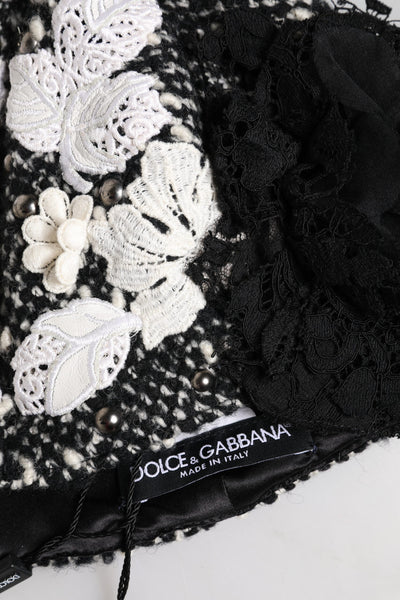 Chapeau cloche Dolce &amp; Gabbana en laine noire à fleurs blanches
