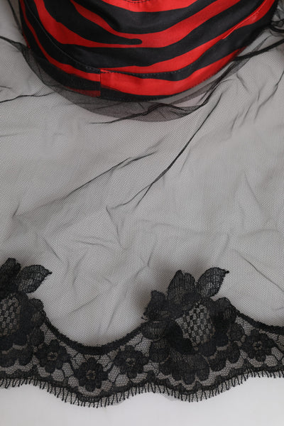 Chapeau bob en tulle et dentelle à rayures noires et rouges Dolce &amp; Gabbana