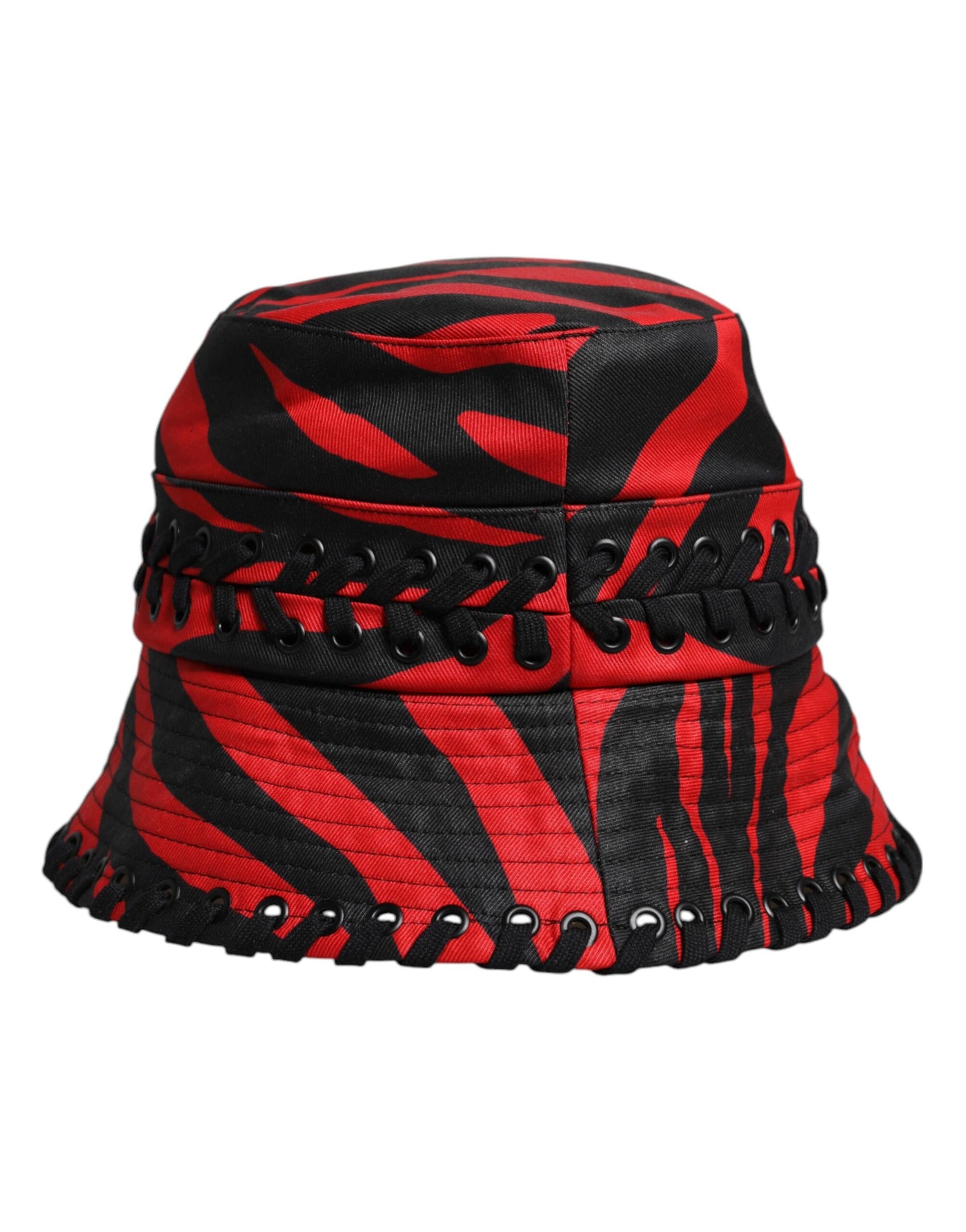 Chapeau seau à large bord en polyester à rayures noires et rouges Dolce &amp; Gabbana