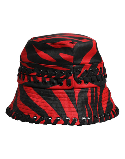 Chapeau seau à large bord en polyester à rayures noires et rouges Dolce &amp; Gabbana