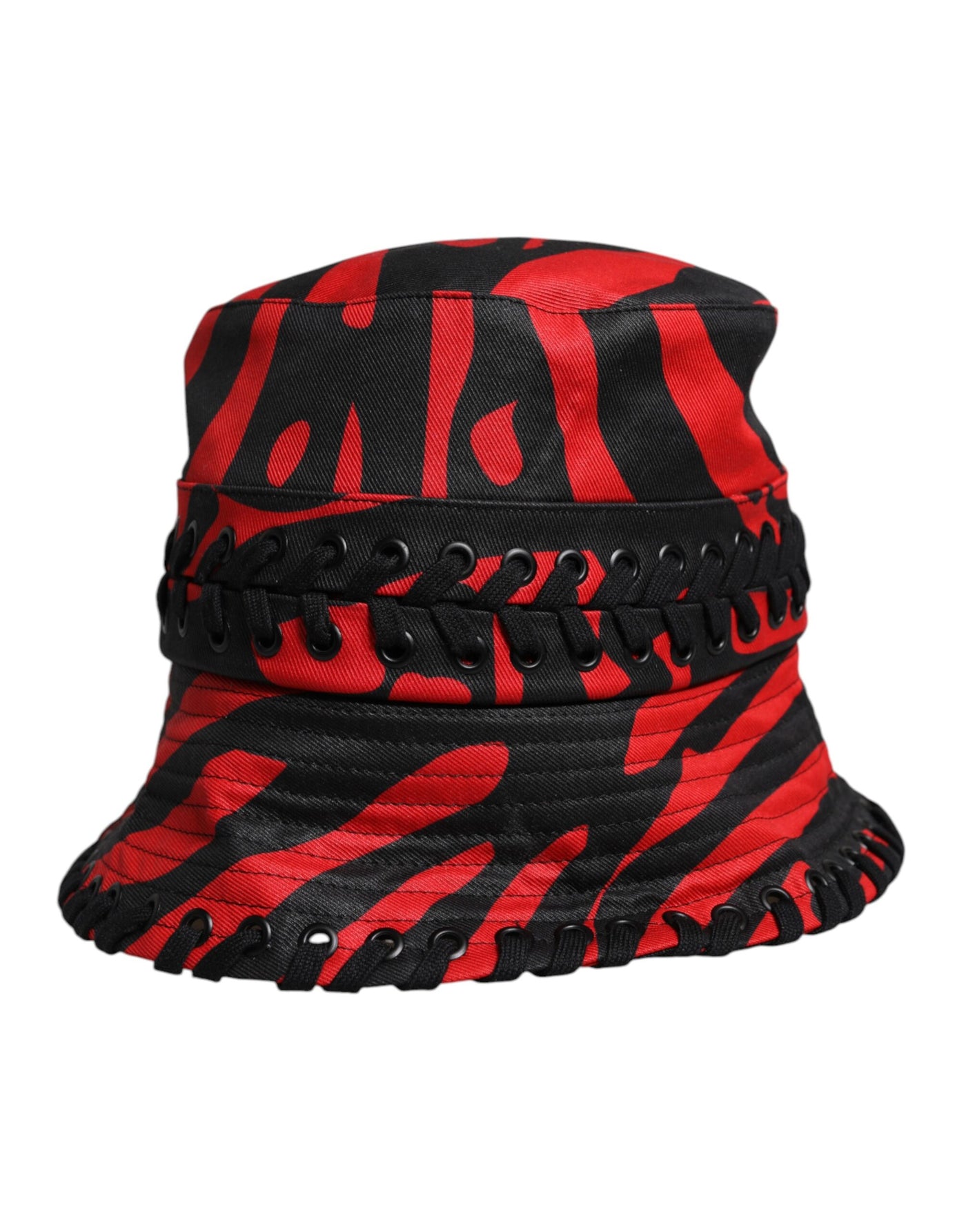 Chapeau seau à large bord en polyester à rayures noires et rouges Dolce &amp; Gabbana
