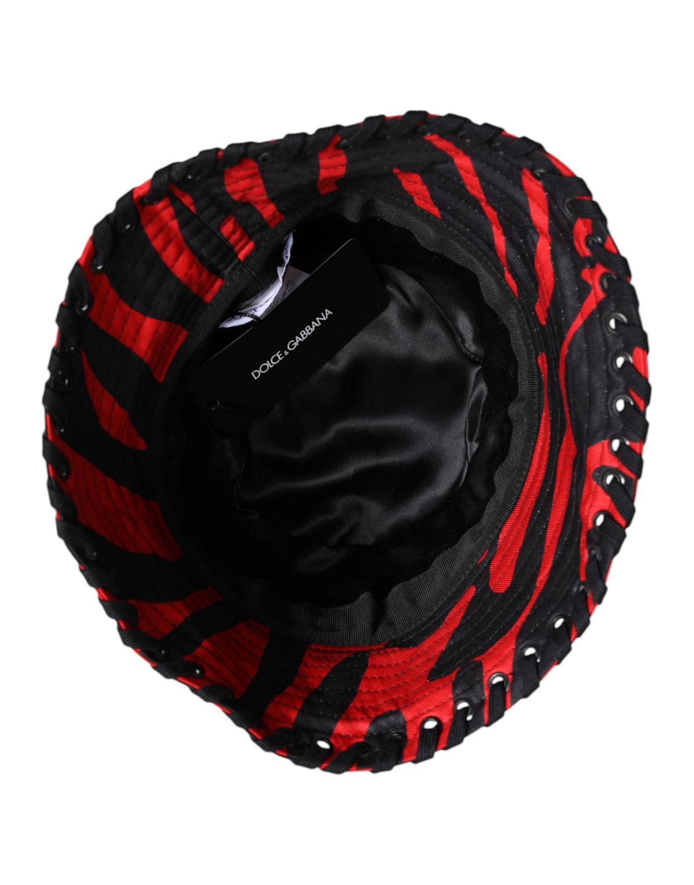 Chapeau seau à large bord en polyester à rayures noires et rouges Dolce &amp; Gabbana