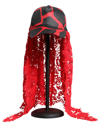 Dolce &amp; Gabbana rode zwarte kant tule katoenen baseballpet