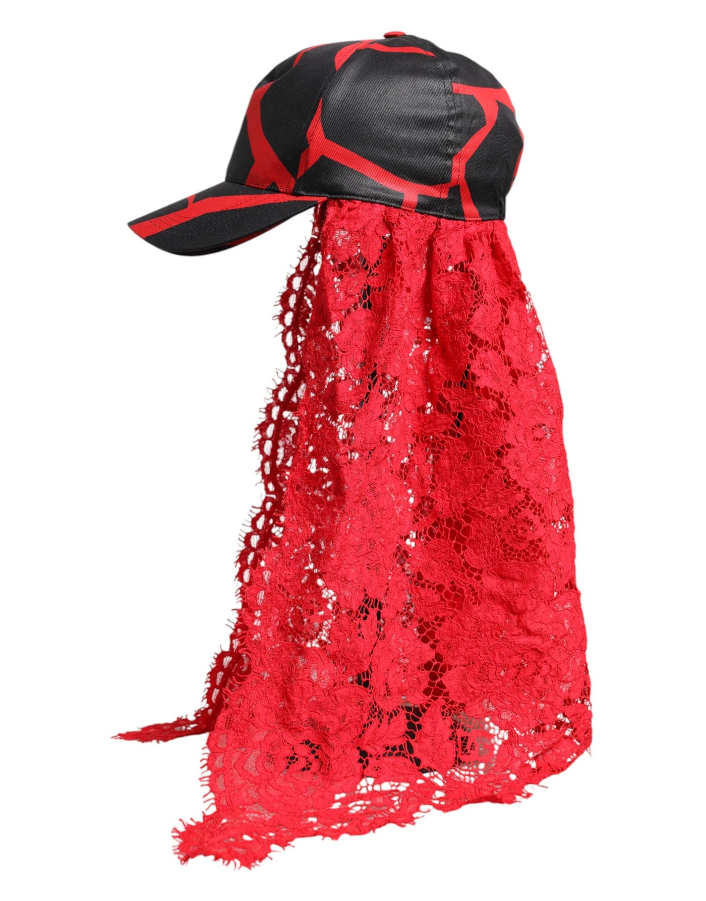 Dolce &amp; Gabbana rode zwarte kant tule katoenen baseballpet