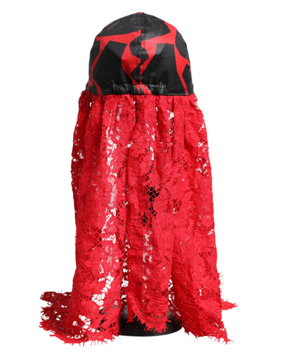 Dolce &amp; Gabbana rode zwarte kant tule katoenen baseballpet