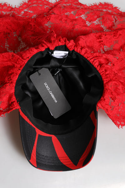 Dolce &amp; Gabbana rode zwarte kant tule katoenen baseballpet