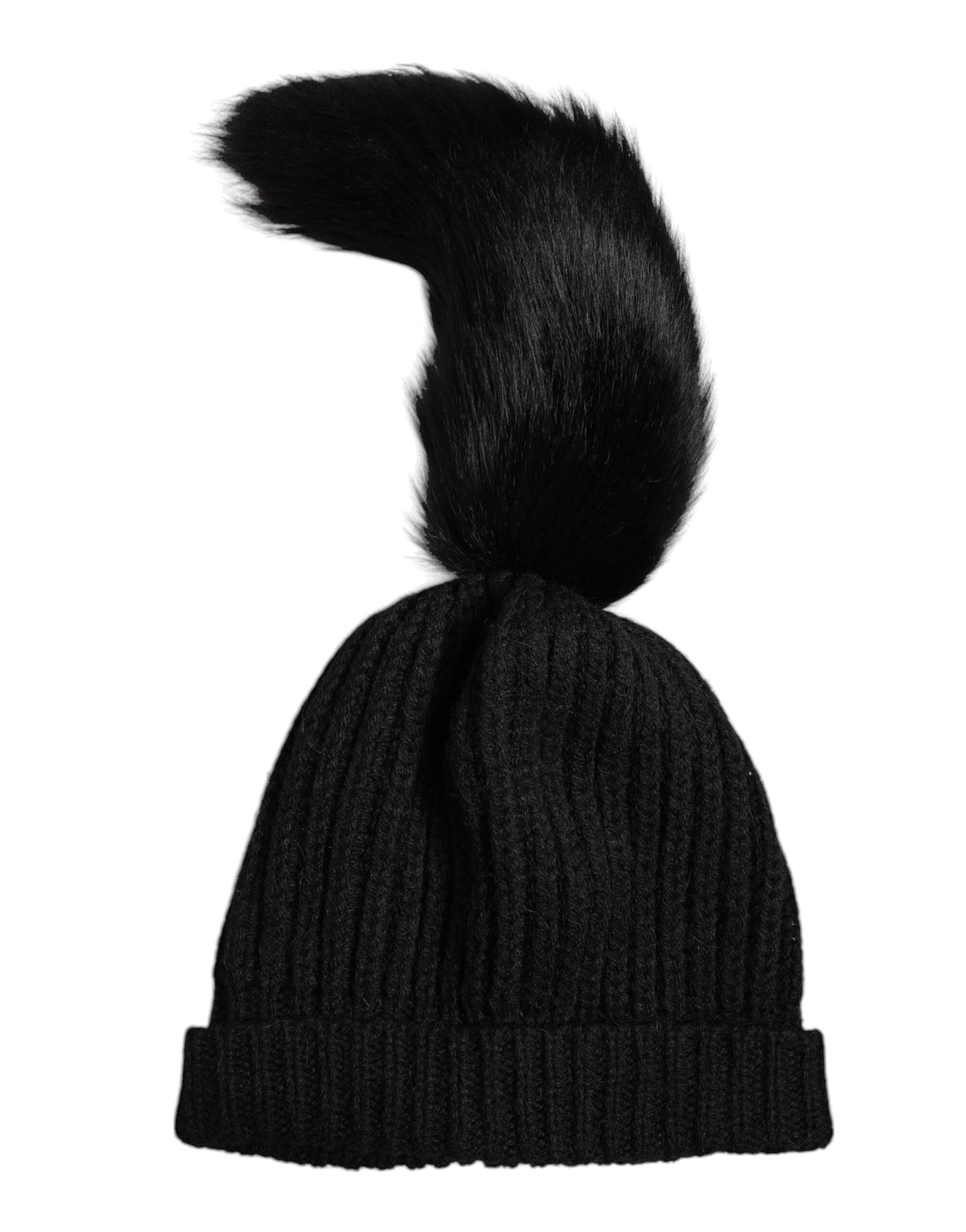 Bonnet d'hiver en fourrure tricotée acrylique noire Dolce &amp; Gabbana