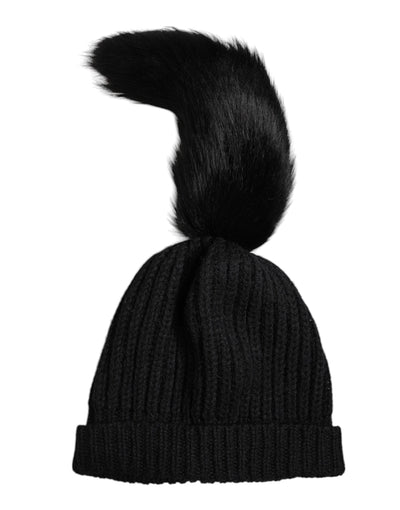Bonnet d'hiver en fourrure tricotée acrylique noire Dolce &amp; Gabbana