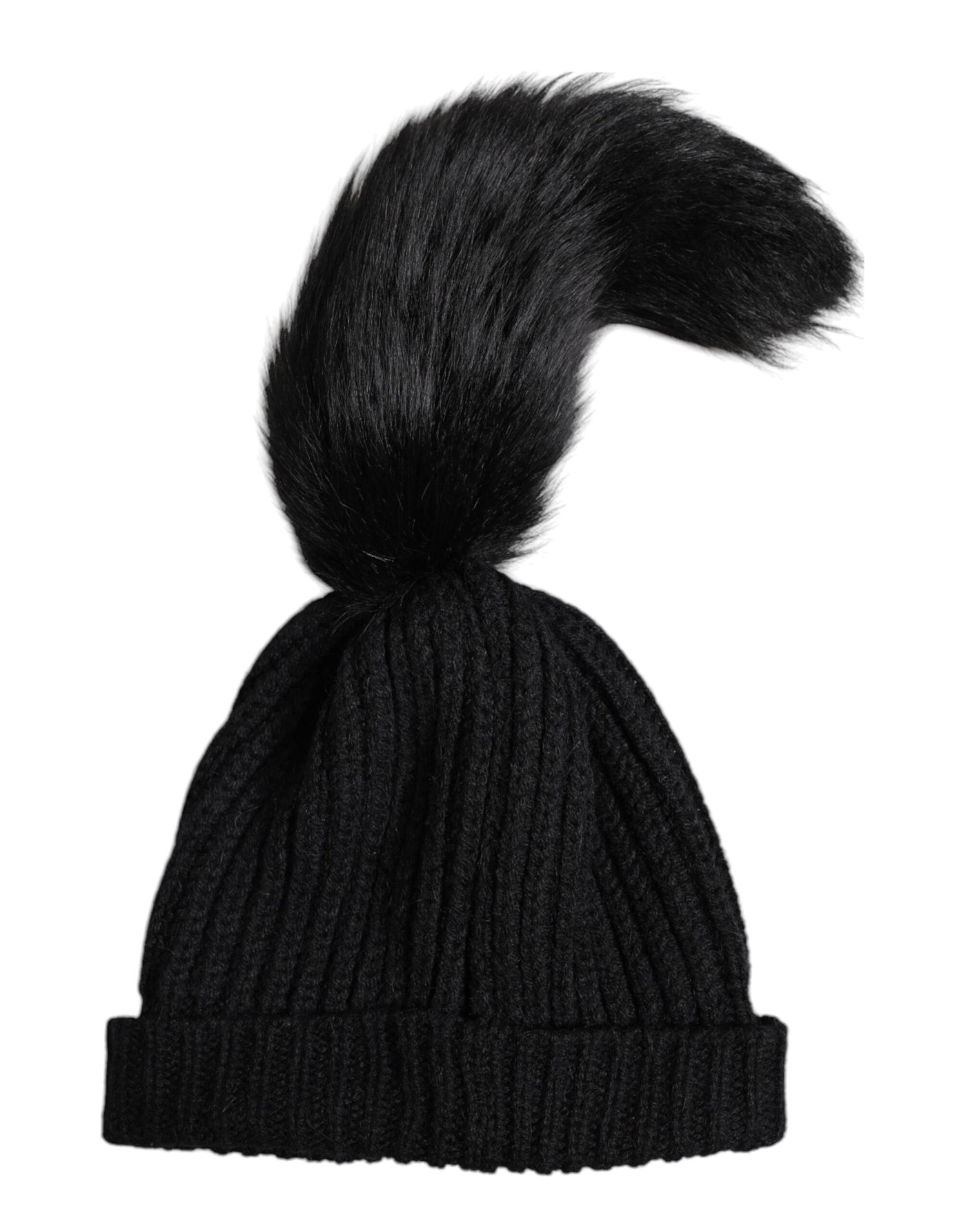 Bonnet d'hiver en fourrure tricotée acrylique noire Dolce &amp; Gabbana
