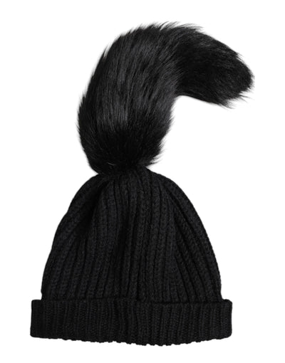 Bonnet d'hiver en fourrure tricotée acrylique noire Dolce &amp; Gabbana