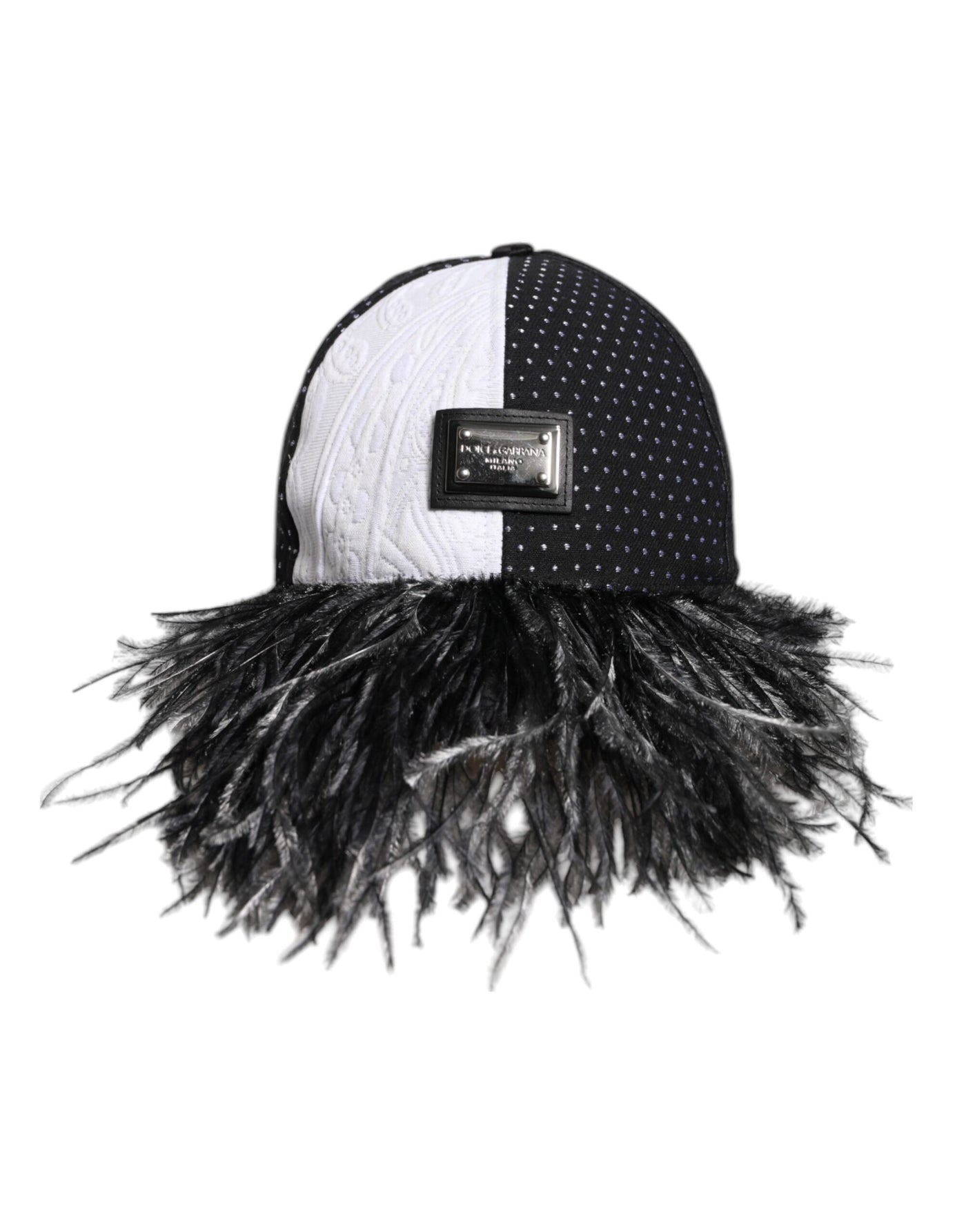 Casquette de baseball Dolce &amp; Gabbana à pois blancs et noirs avec plumes