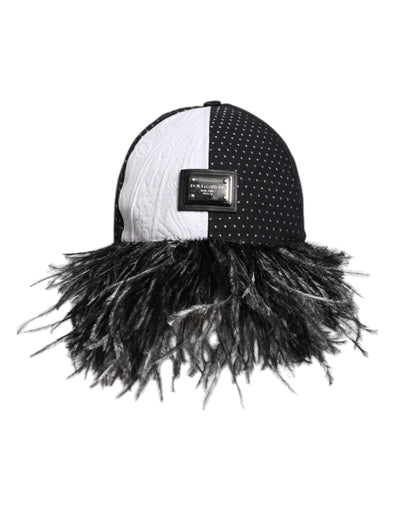 Casquette de baseball Dolce &amp; Gabbana à pois blancs et noirs avec plumes
