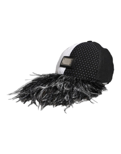Casquette de baseball Dolce &amp; Gabbana à pois blancs et noirs avec plumes