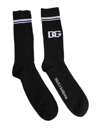 Chaussettes mi-mollet en coton noir Dolce &amp; Gabbana pour homme avec logo DG