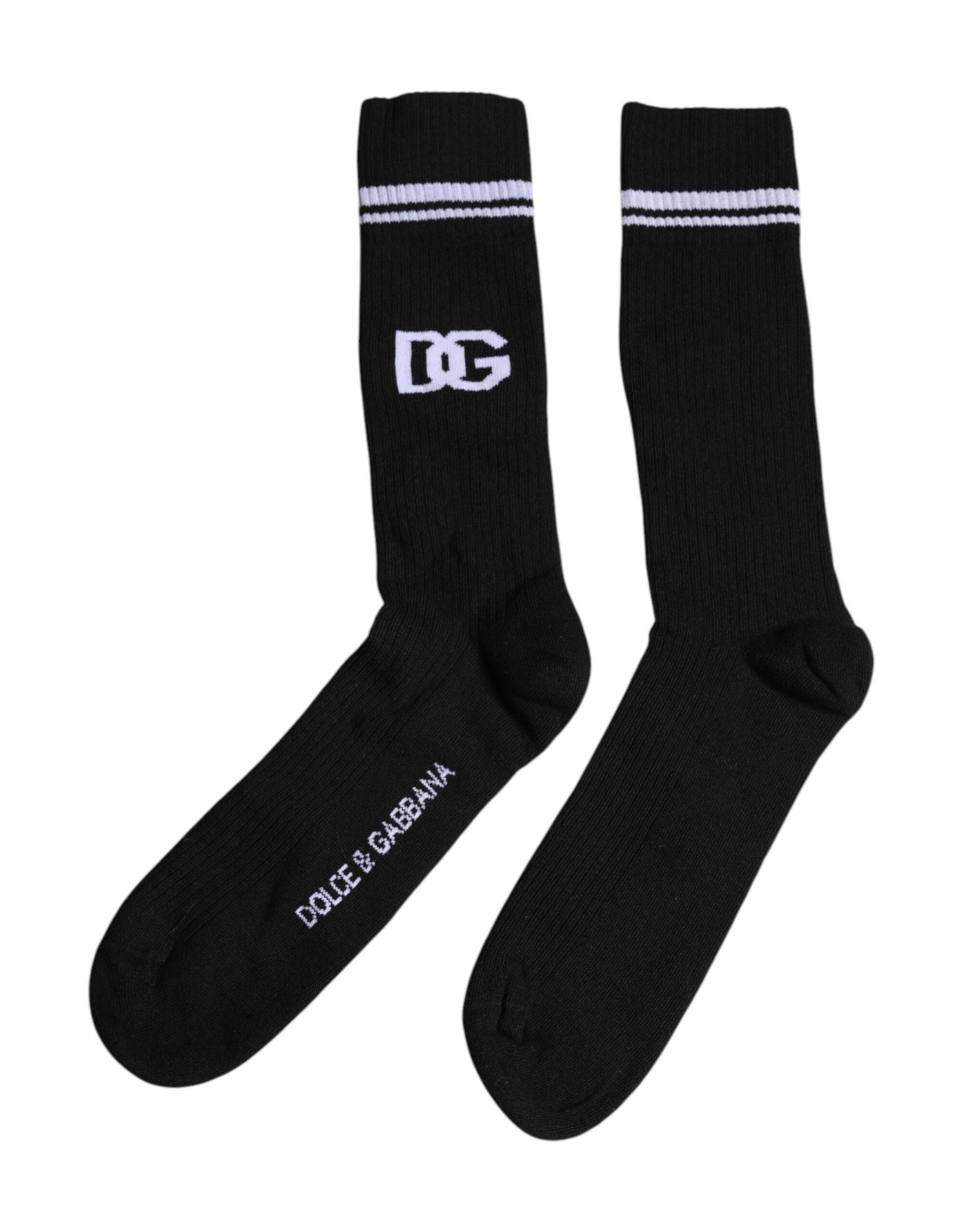 Chaussettes mi-mollet en coton noir Dolce &amp; Gabbana pour homme avec logo DG