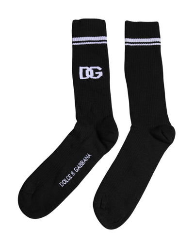Chaussettes mi-mollet en coton noir Dolce &amp; Gabbana pour homme avec logo DG
