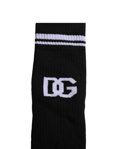 Chaussettes mi-mollet en coton noir Dolce &amp; Gabbana pour homme avec logo DG