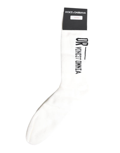 Chaussettes mi-mollet blanches extensibles Dolce &amp; Gabbana OR VINCIT OMNIA