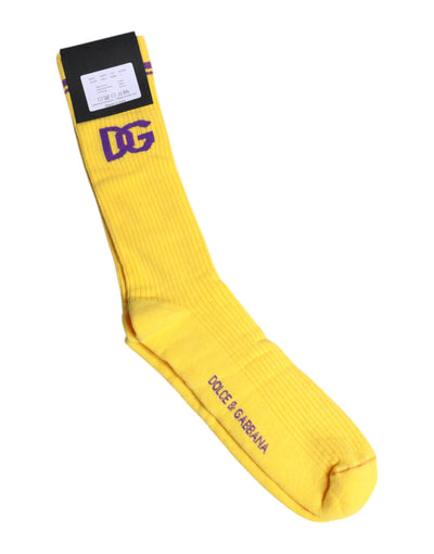 Chaussettes mi-mollet en coton jaune Dolce &amp; Gabbana avec logo DG