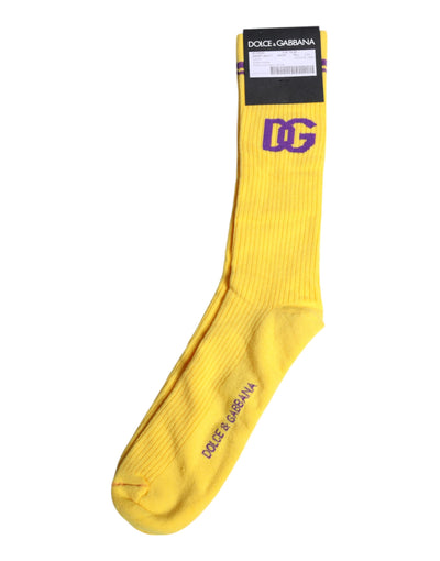 Chaussettes mi-mollet en coton jaune Dolce &amp; Gabbana avec logo DG