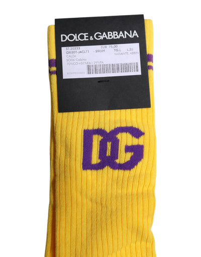 Chaussettes mi-mollet en coton jaune Dolce &amp; Gabbana avec logo DG