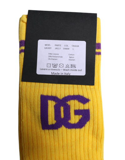 Chaussettes mi-mollet en coton jaune Dolce &amp; Gabbana avec logo DG